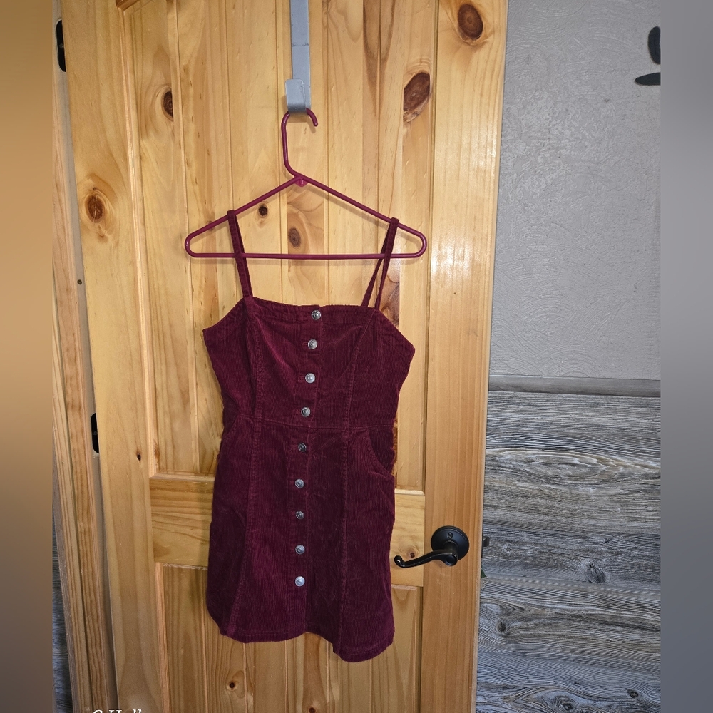 H & M Divided Womens  Corduroy Maroon Full Button Closure Pinafore Size S/P